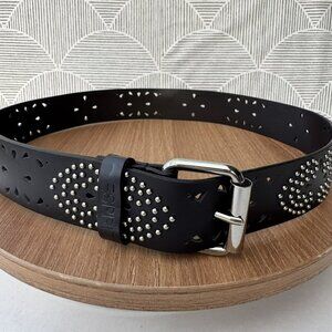 Esprit Vintage Black Studded Faux Leather Cut out Belt Silver‎ Buckle Size Small